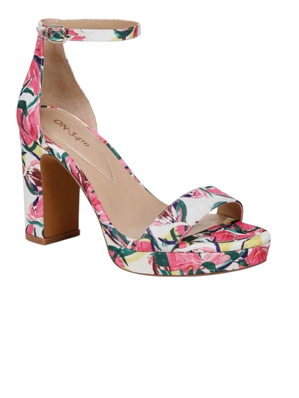 On 34th Floral Pink Platform Ankle-Strap Heel